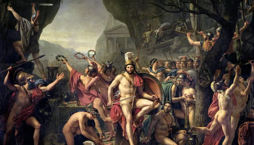 Leonidas i jego spartańscy wojownicy przed bitwą pod Termopilami.