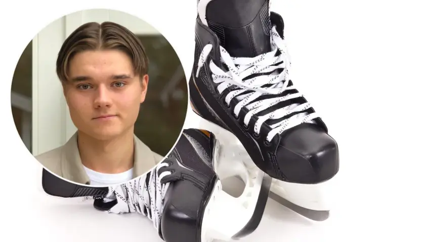 Oliver, redo att ta sig an isen med sina nya, nyttiga skridskor.