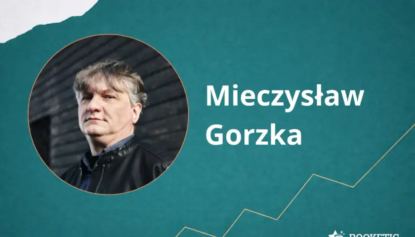 Portret Mieczysława Gorzkiego. W tle grafika przypominająca wykres, jakby kolejność polowanie na psy.