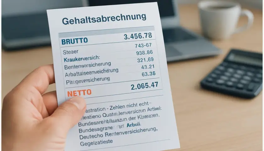 Gehaltsabrechnung zeigt Brutto- und Nettolohn. Ein Hausmeister Gehalt kann stark variieren, je nach Erfahrung und Region.