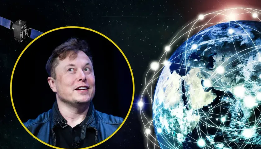 Elon Musk w wizji cywilizacji typu 1, z satelitą i Ziemią połączoną siecią.