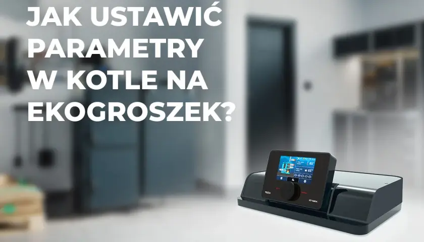 Panel sterowania kotła na ekogroszek. Wyświetla informacje o temperaturze i trybie pracy, np. ustawienia pieca na ekogroszek tryb letni.