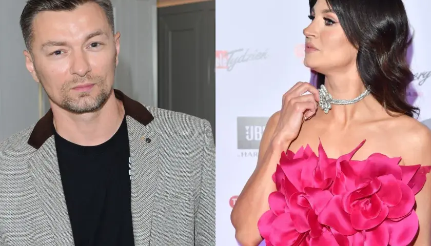 Sylwia Grzeszczak i Liber na gali. Ona w fuksjowej sukni i biżuterii, on w marynarce.