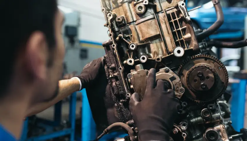 Mecánico revisa un motor 2.0 TDI 150cv, asegurando su durabilidad.
