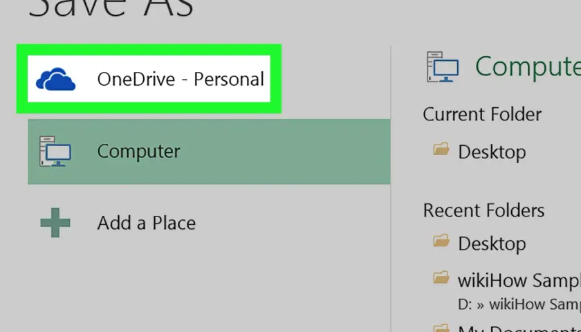 Salva il tuo file condiviso Excel su OneDrive - Personal o sul Computer.