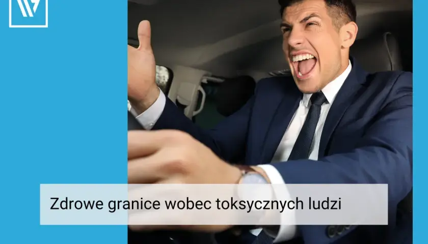 Wściekły mężczyzna w garniturze za kierownicą. Jak się bronić przed toksycznymi ludźmi.