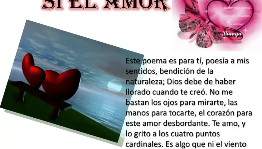 Corazones rojos en un paisaje, junto a un poema que celebra la amistad. Bonitos poemas de amistad que expresan amor y gratitud.