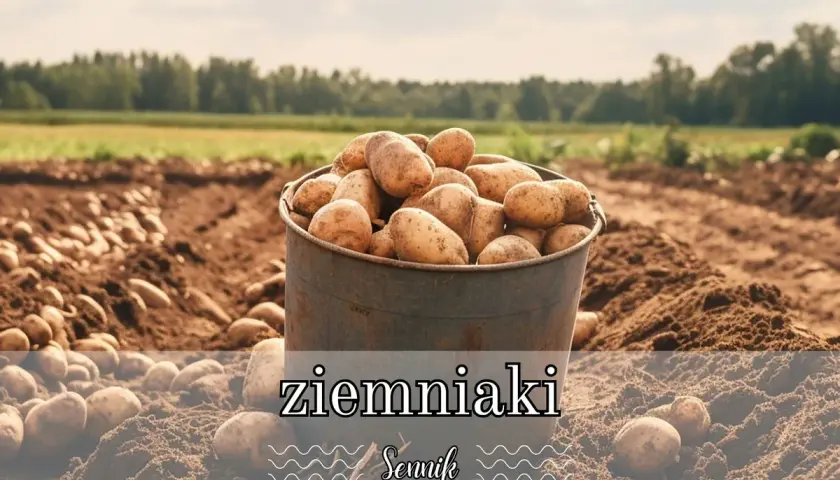 Pełny garnek ziemniaków na polu, gotowy do zbioru. Sennik ziemniaki zapowiada obfitość i pomyślność.