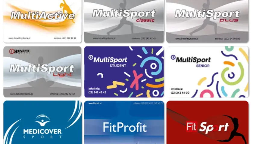 Kolekcja kart MultiSport, Medicover Sport, FitProfit i Fit Sport.