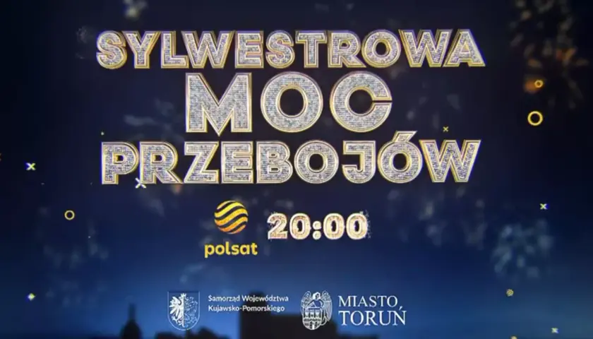 Sylwestrowa moc przebojów na Polsacie o 20:00. Złote litery i fajerwerki zapowiadają niezapomnianą noc.