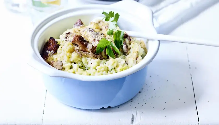 Un plat gratiné aux champignons et purée, prêt à être réchauffé. Peut-on mettre un plat congelé au four ? Oui, ce plat semble parfait pour cela !