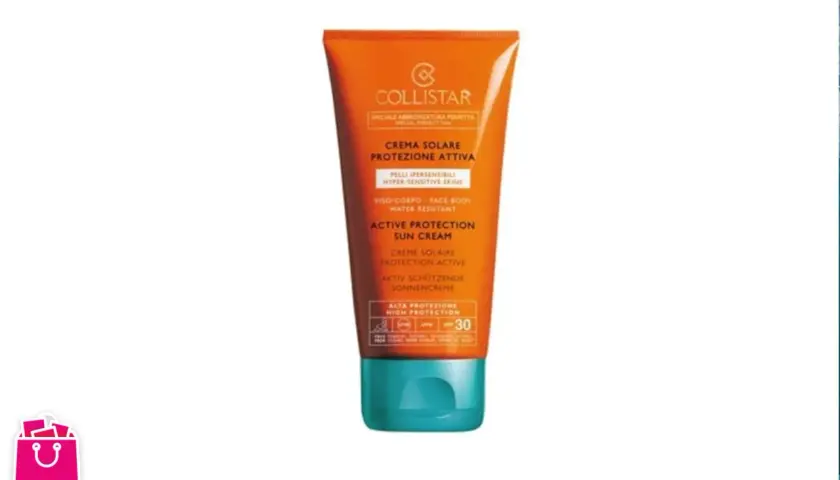 Collistar crema solare viso protezione attiva SPF 30, ideale per pelli ipersensibili, per una protezione quotidiana efficace.