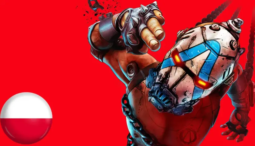 Postać z gry Borderlands 2 z polską flagą.