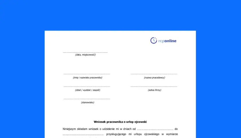 Formularz wniosku o urlop ojcowski z polami do wypełnienia.