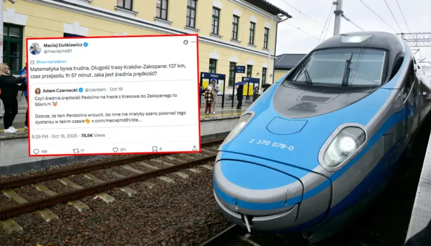 Pendolino do Krakowa jedzie 1h 57 min. Długość trasy 137 km. Średnia prędkość to 55km/h.