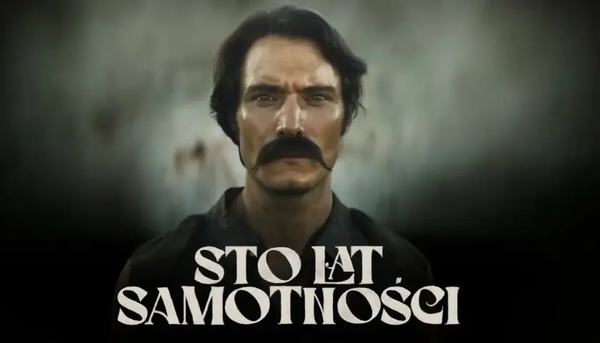 Mężczyzna z wąsami, zamyślony, w mrocznym klimacie. Zapowiedź serialu "Sto lat samotności".