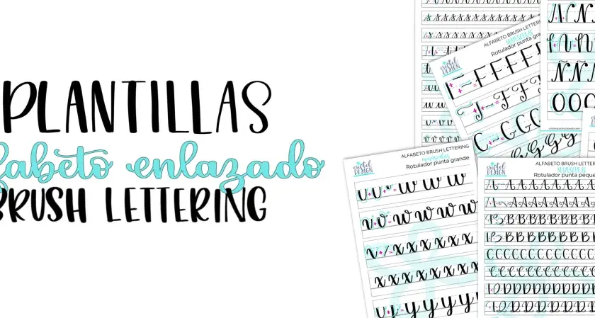 Plantillas de abecedario de lettering con letras mayúsculas y minúsculas enlazadas, ideales para practicar brush lettering.