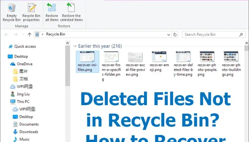 Widok folderu Kosz, gdzie pliki z Google Files czekają na odzyskanie.