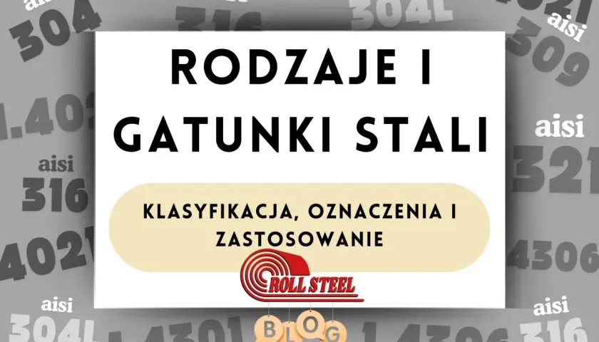 Rodzaje i gatunki stali: klasyfikacja, oznaczenia i zastosowanie. W tle numery gatunków stali, np. 304, 316, 309.