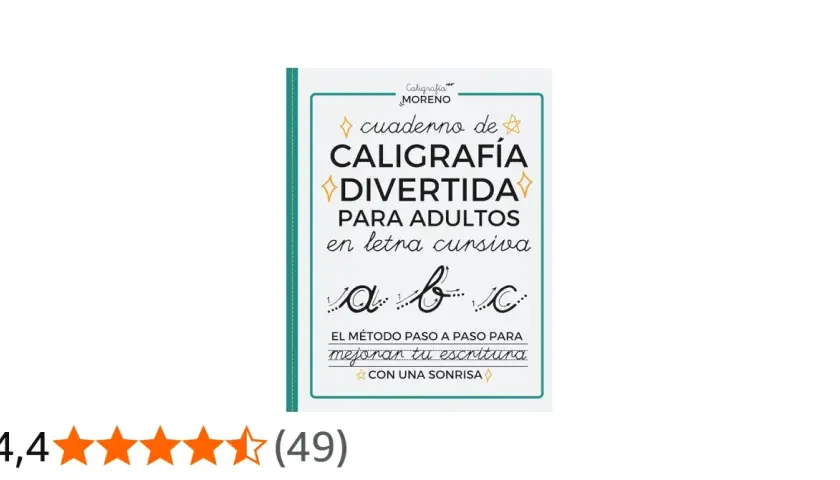 Cuaderno de caligrafía divertida para adultos en letra cursiva, con ejemplos de letras ligadas como "a", "b" y "c".