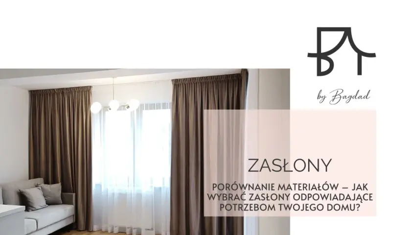 Elegancka brązowa kurtyna i białe firanki tworzą przytulną atmosferę. Poradnik "Jak wybrać zasłony" od Bagdad.