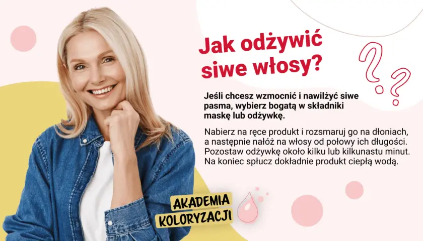 Uśmiechnięta blondynka z siwymi włosami. Porady, jak dbać o siwe włosy, by były zdrowe i lśniące.