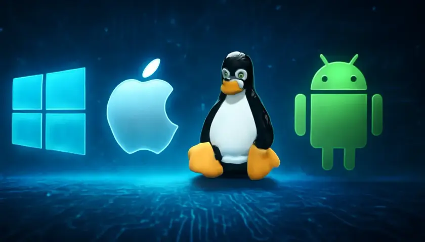 Logos de Windows, Apple, Linux y Android. ¿Cómo saber qué ordenador tengo?