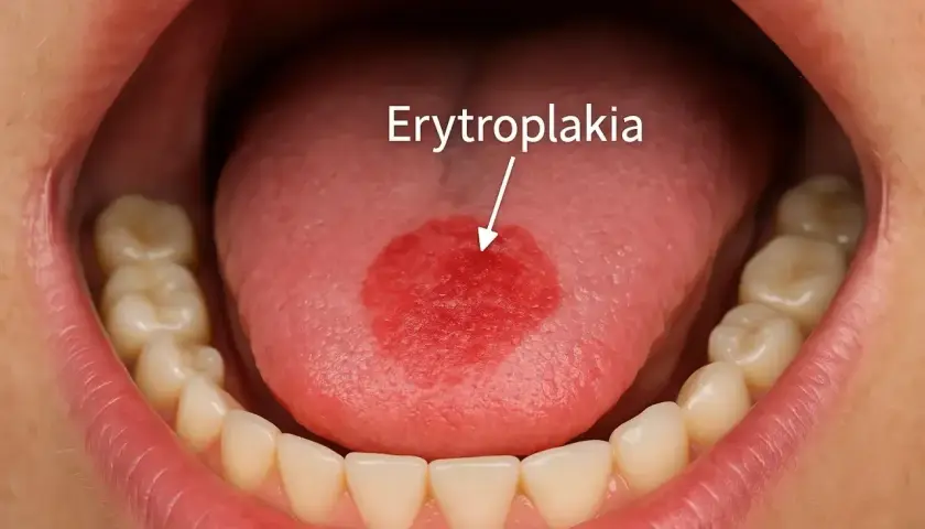 Widoczne czerwone kropki na języku, oznaczone jako erytroplakia, mogą być sygnałem ostrzegawczym.