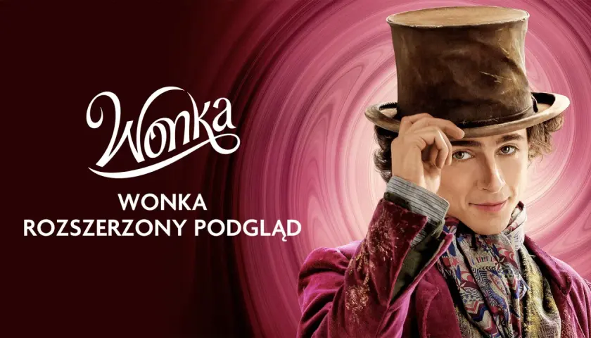 Charlie i Fabryka Czekolady online: młody Wonka w cylindrze i aksamitnym płaszczu zaprasza do magicznego świata.