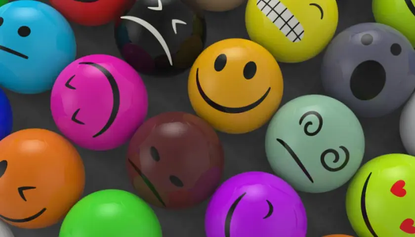 Un arcobaleno di sfere colorate esprime tutte le emozioni e i sentimenti: gioia, tristezza, sorpresa e amore.