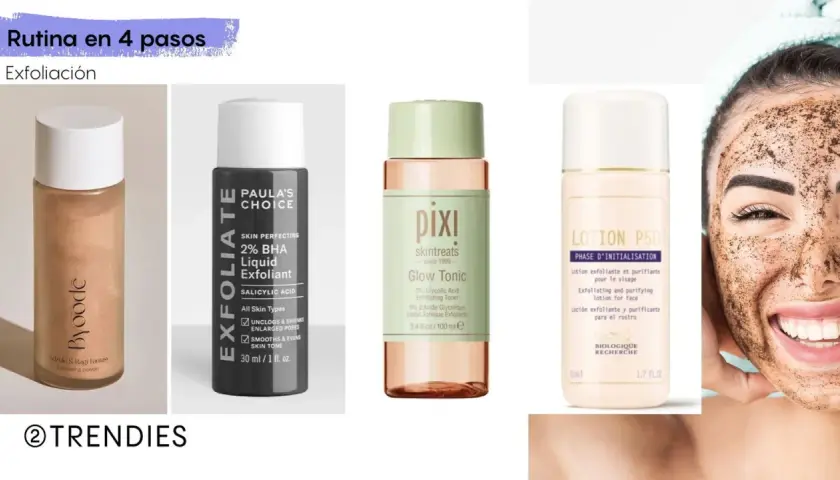 Rutina facial de exfoliación con productos de Byoode, Paula's Choice, Pixi y Biologique Recherche.