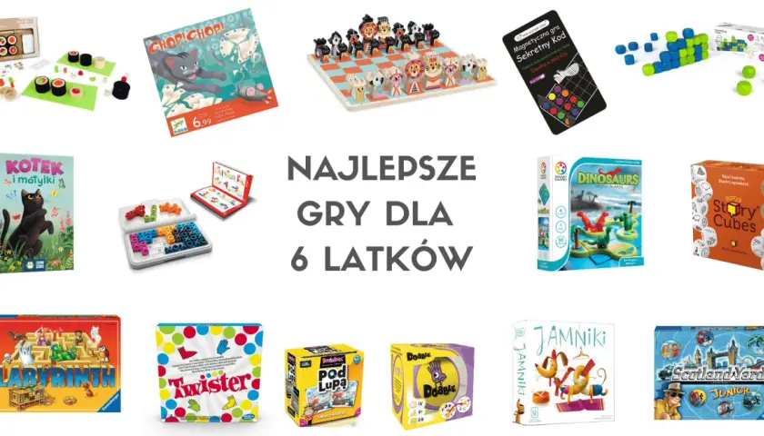 Kolekcja gier dla dzieci 6 lat: sushi, kotki, labirynt, dinozaury, Scotland Yard Junior i inne.