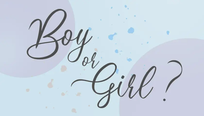 Kreatywny sposób na poinformowanie o ciąży: napis "Boy or Girl?" na pastelowym tle z plamkami.