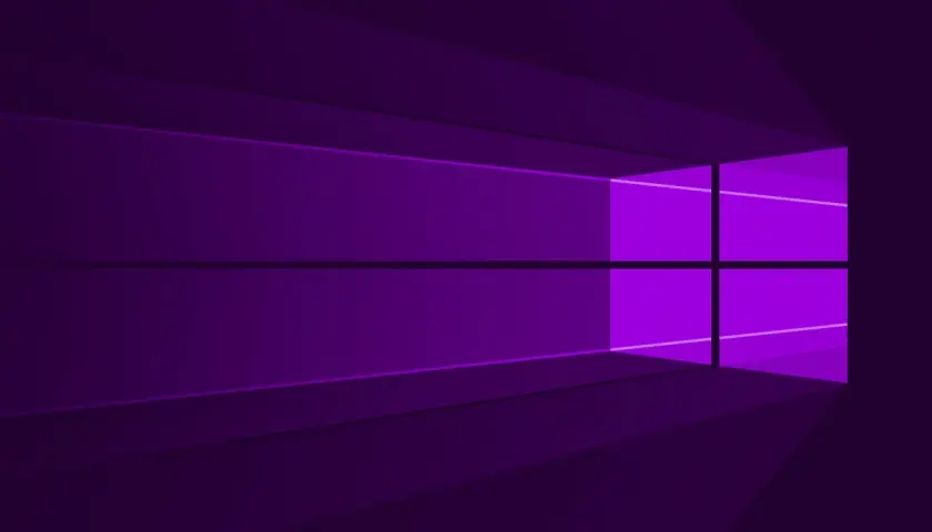 Fond d'écran gaming violet abstrait, évoquant le logo Windows avec des jeux de lumière.