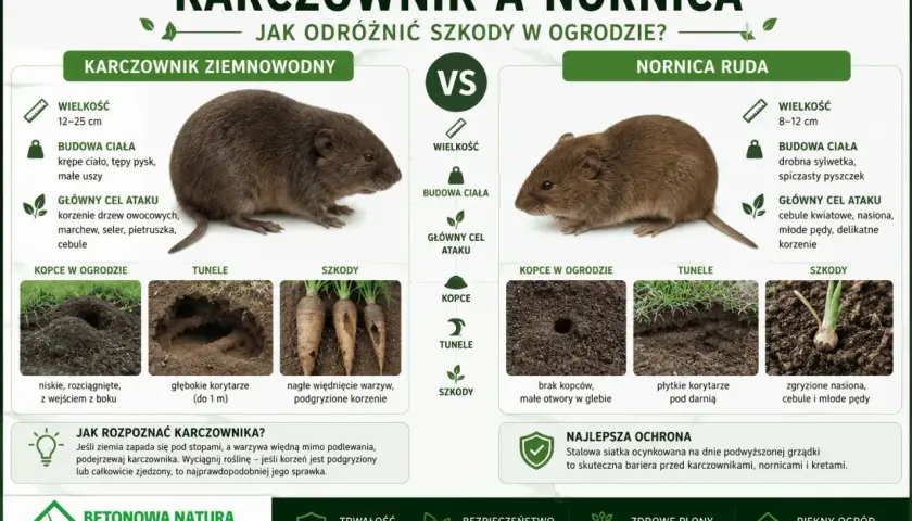 Karczownik ziemnowodny i nornica ruda - jak odróżnić szkody w ogrodzie? Stalowa siatka to skuteczna bariera przed szkodnikami, w tym karczownikami.