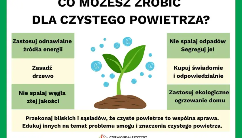 Zastosuj ekologiczne źródła energii, sadź drzewa i dbaj o czyste powietrze.