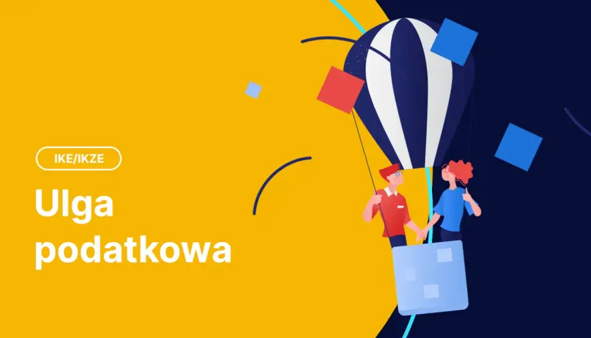 Para z koszem balonu, symbolizująca ulgę podatkową IKE/IKZE, unosi się w górę.