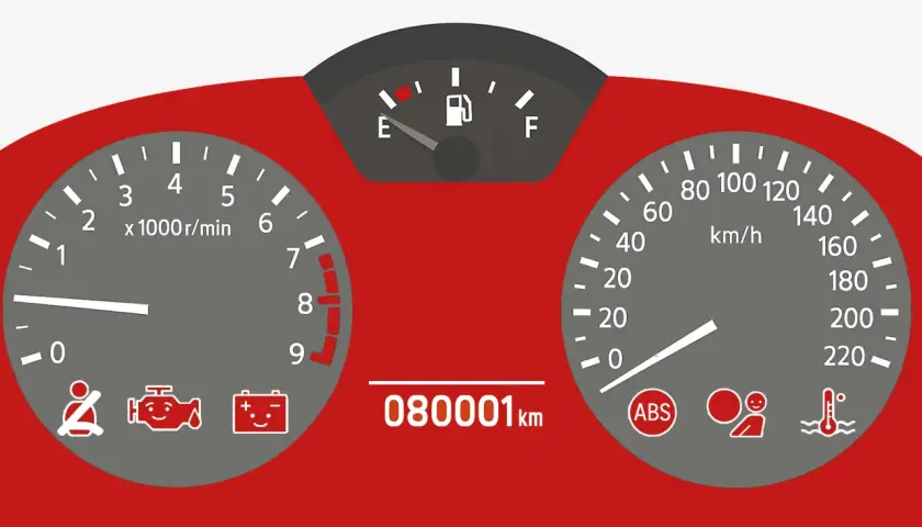 Kontrolka ESP Audi świeci się na desce rozdzielczej. Obok wskaźniki paliwa, obrotów, prędkości, przebiegu i temperatury.