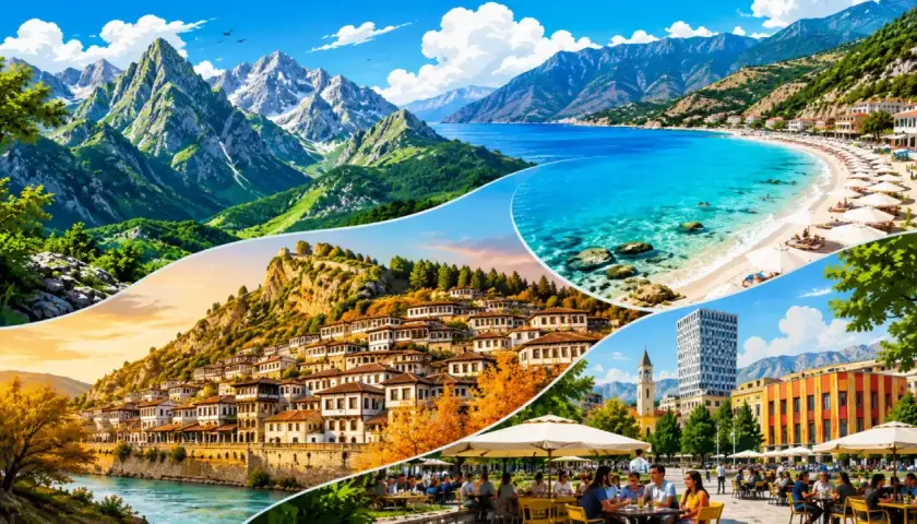Albania we wrześniu: góry, plaża, zabytkowe miasto i miejski plac. Pogoda idealna na zwiedzanie i relaks.