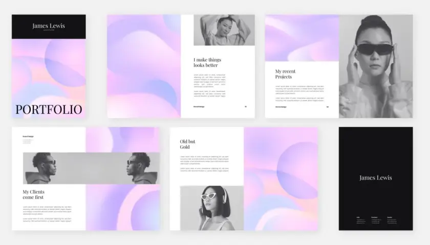 Portfolio Jamesa Lewisa, artysty typografii. Projekt strony internetowej, studia grafika komputerowa.