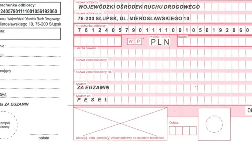 Potwierdzenie wpłaty za egzamin w WORD. Kwota za egzamin praktyczny w WORD jest tu widoczna.