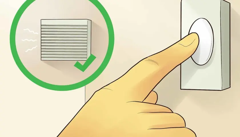 Dedo presionando un timbre. Un círculo verde con un check indica que el timbre funciona, útil para saber como arreglar el timbre de la puerta.