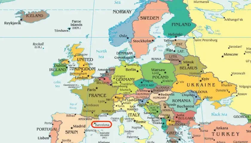 Gdzie jest Barcelona? Na mapie Europy, w Hiszpanii, na wybrzeżu Morza Śródziemnego.