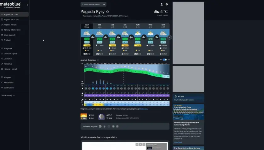Aplikacja w góry: prognoza pogody dla Rysów, z temperaturami, opadami i wiatrem. Idealna do planowania wypraw.