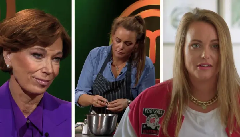 Tre kvinnor, en i lila kavaj, en i köksförkläde som lagar mat, och en i röd jacka. Kanske Josefine Freij är en av dem?