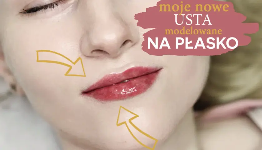 Moje nowe USTA 0.5ml przed i po. Modelowanie na płasko z zaznaczonymi obszarami.