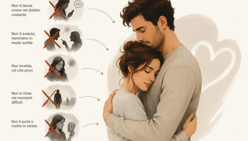 Un abbraccio che non ti fa reprimere i sentimenti d'amore, ma ti accoglie senza dubbi, svalutazioni o tradimenti.
