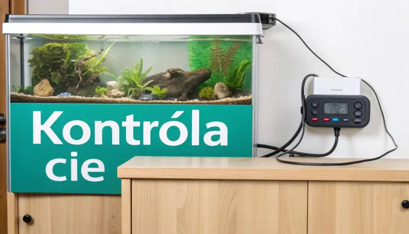 Elektroniczny kontroler monitoruje jaka temperatura w akwarium, zapewniając optymalne warunki dla ryb i roślin.
