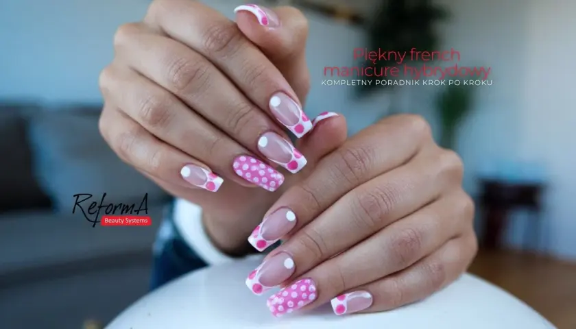 Najmodniejsze paznokcie french kolorowy w kropki. Uroczy manicure hybrydowy, który doda Ci stylu.