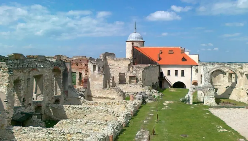 Ruiny zamku w Janowie Podlaskim, jednym z lubelskich miast, z zachowanym fragmentem pałacu i wieżą.